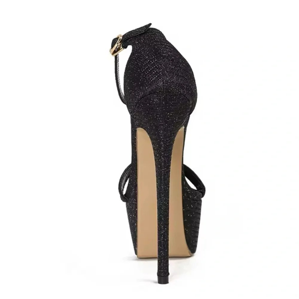 Sequined Platform Sandals Sexy Open Toe 16cm Heel Exotic Dancer size 3-15 US - Picture 5 of 7